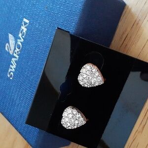 Authentic Swarovski Crystal Swan Stamped Heart Shaped Pierced Earrings Q139